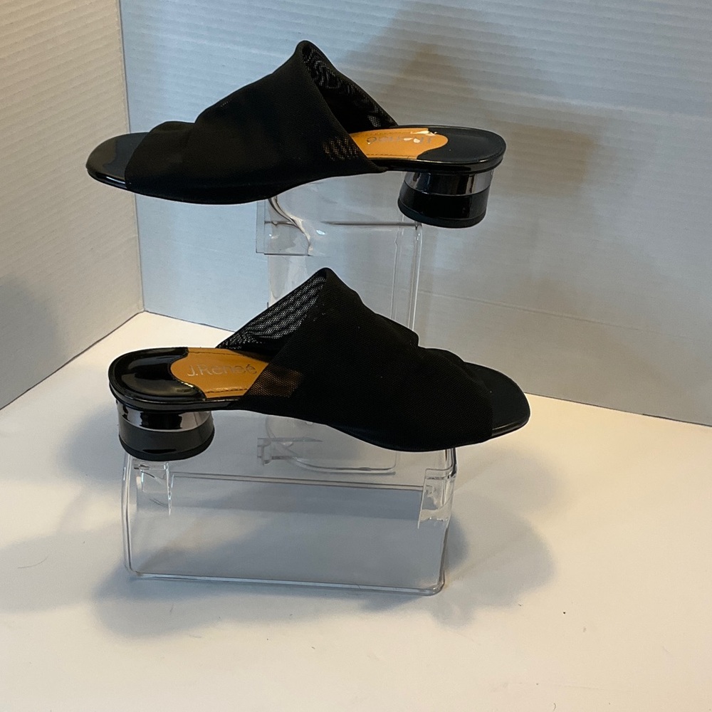 J.Renee Black Open-Toe Slip-On Mule with Low Block Heel